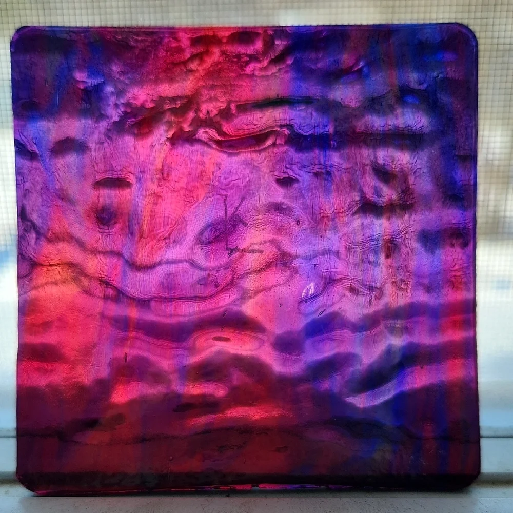 Pair Of Red and Purple Textured Glass Candle Holders Or Ring / Trinket Trays
